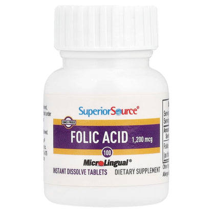 Superior Source, Folic Acid, 1,200 mcg, 100 MicroLingual® Instant Dissolve Tablets
