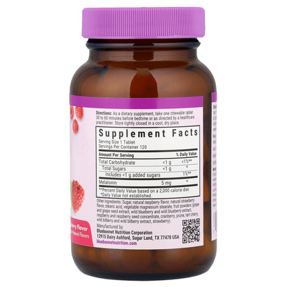 Bluebonnet Nutrition, Earth Sweet® Chewables, Melatonin, Raspberry, 5 mg, 120 Chewable Tablets