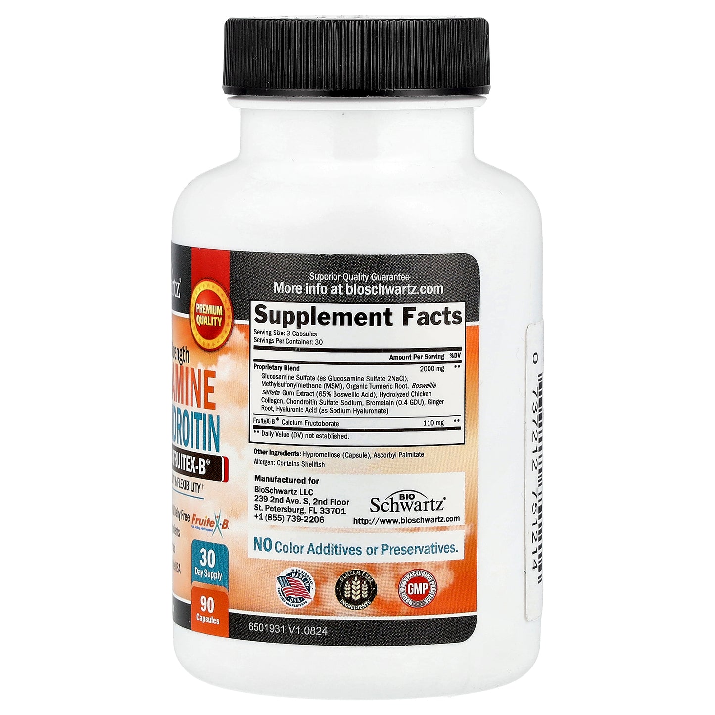 BioSchwartz, Glucosamine MSM + Chondroitin with Patented Fruitex-B®, Maximum Strength, 90 Capsules