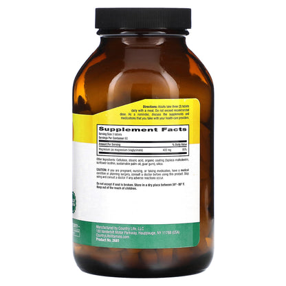 Country Life, Chelated Magnesium Glycinate, 180 Tablets (133 mg per Tablet)