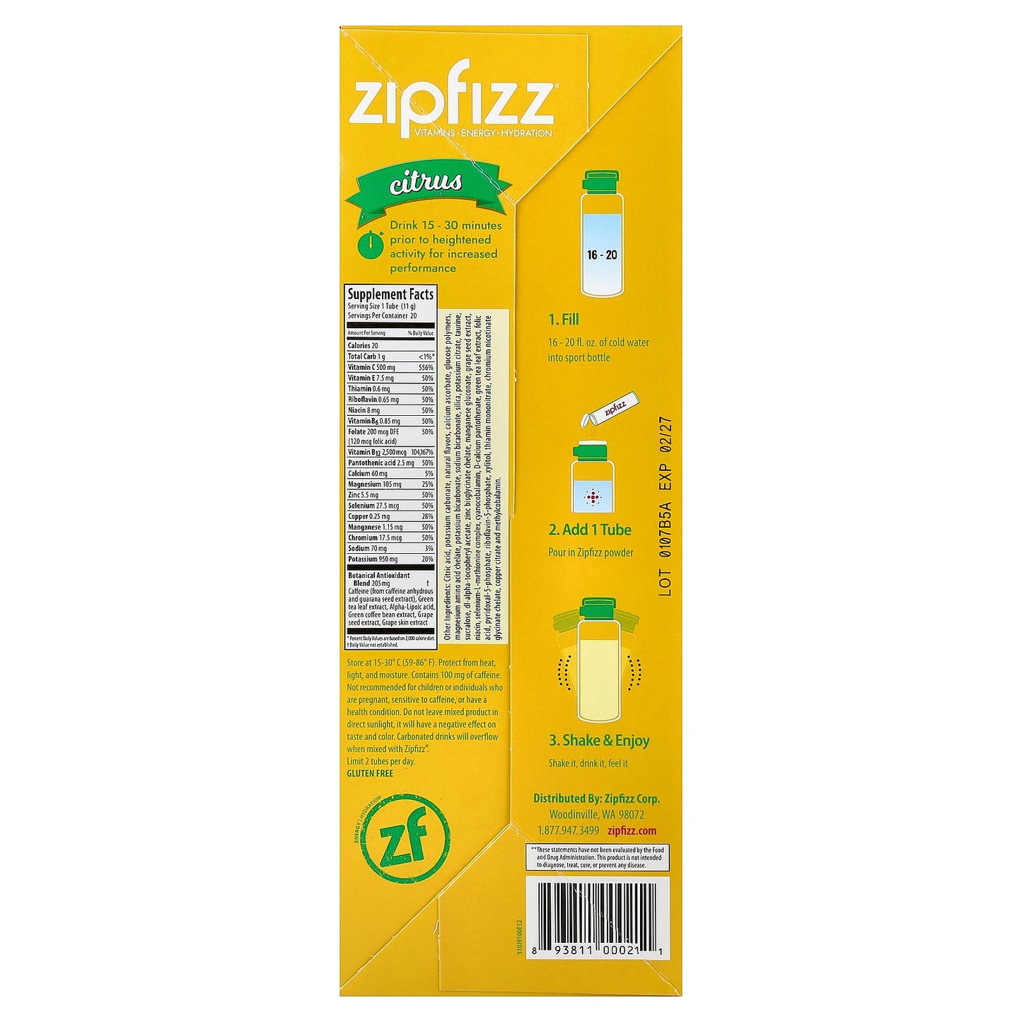 Zipfizz, Drink Mix, Citrus, 20 Tubes, 0.39 oz (11 g) Each