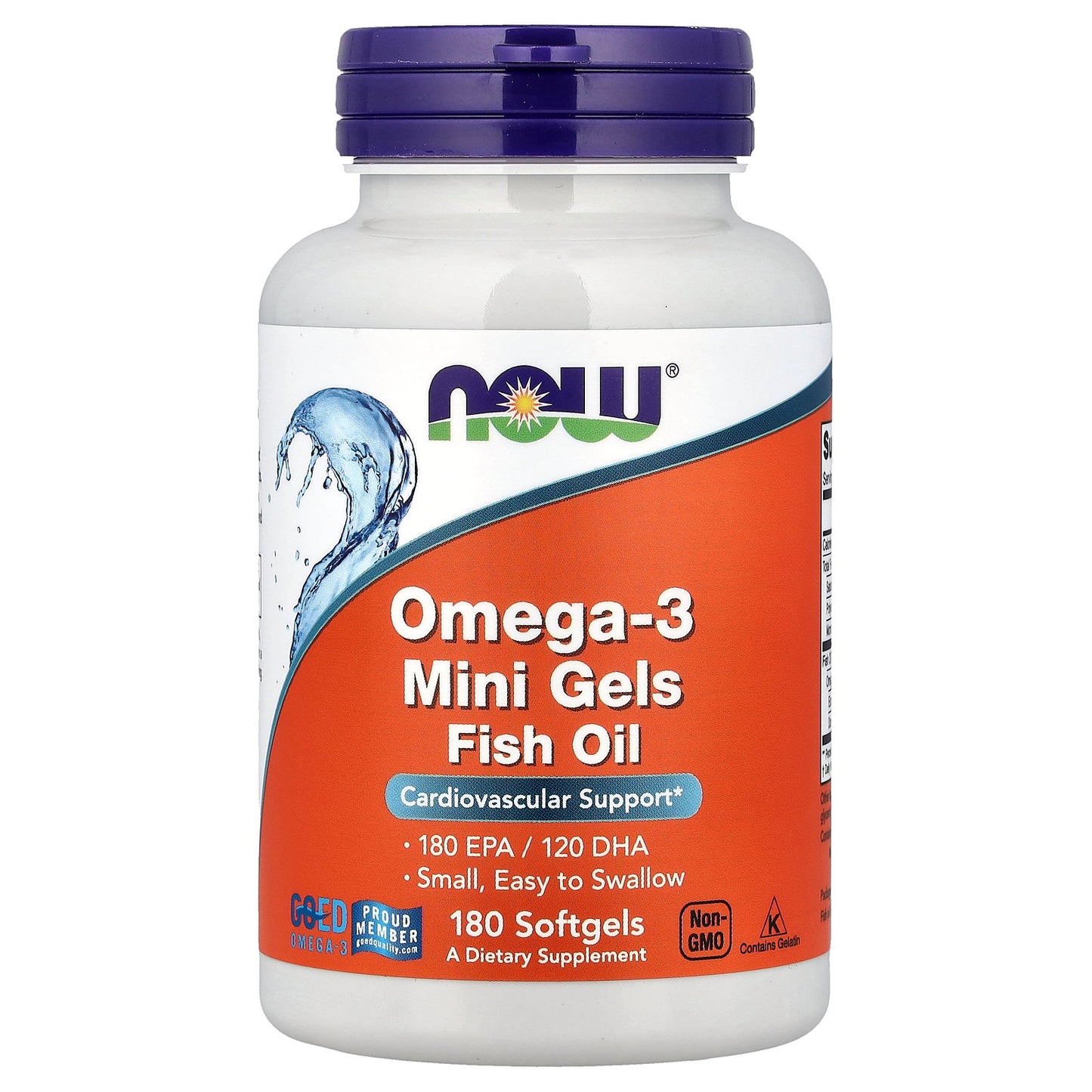 NOW Foods, Omega-3 Mini Gels Fish Oil, 180 Softgels (0.5 g per Softgel)