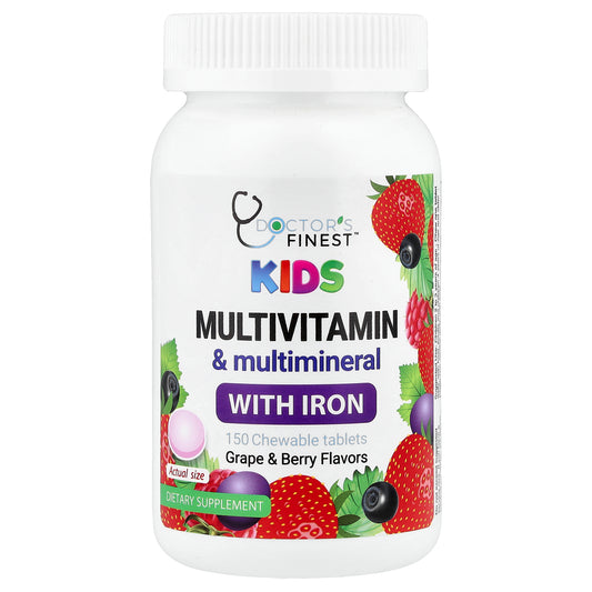 Doctor's Finest, Kids Multivitamin & Multimineral with Iron, Grape & Berry, 150 Chewable Tablets