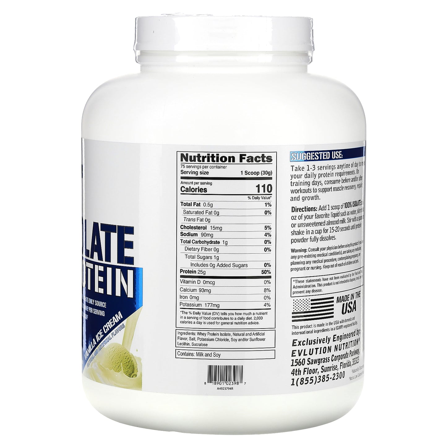 EVLution Nutrition, 100% Isolate Protein, Vanilla Ice Cream, 5 lb (2.268 kg)