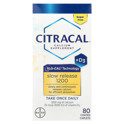 Citracal, Calcium Supplement + D3, Slow Release 1200 , 80 Coated Tablets