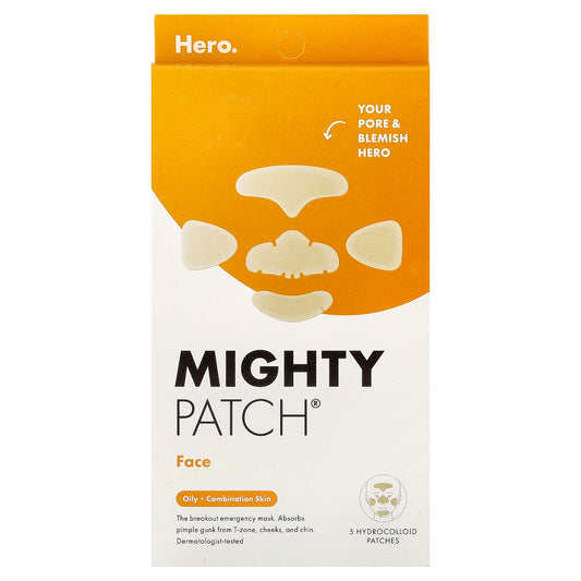 Hero Cosmetics, Mighty Patch®, Face, Oily, Combination Skin, 5 Hydrocolloid Patches