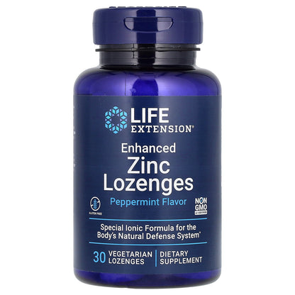 Life Extension, Enhanced Zinc Lozenges, Peppermint, 30 Vegetarian Lozenges (18.75 mg per Lozenge)