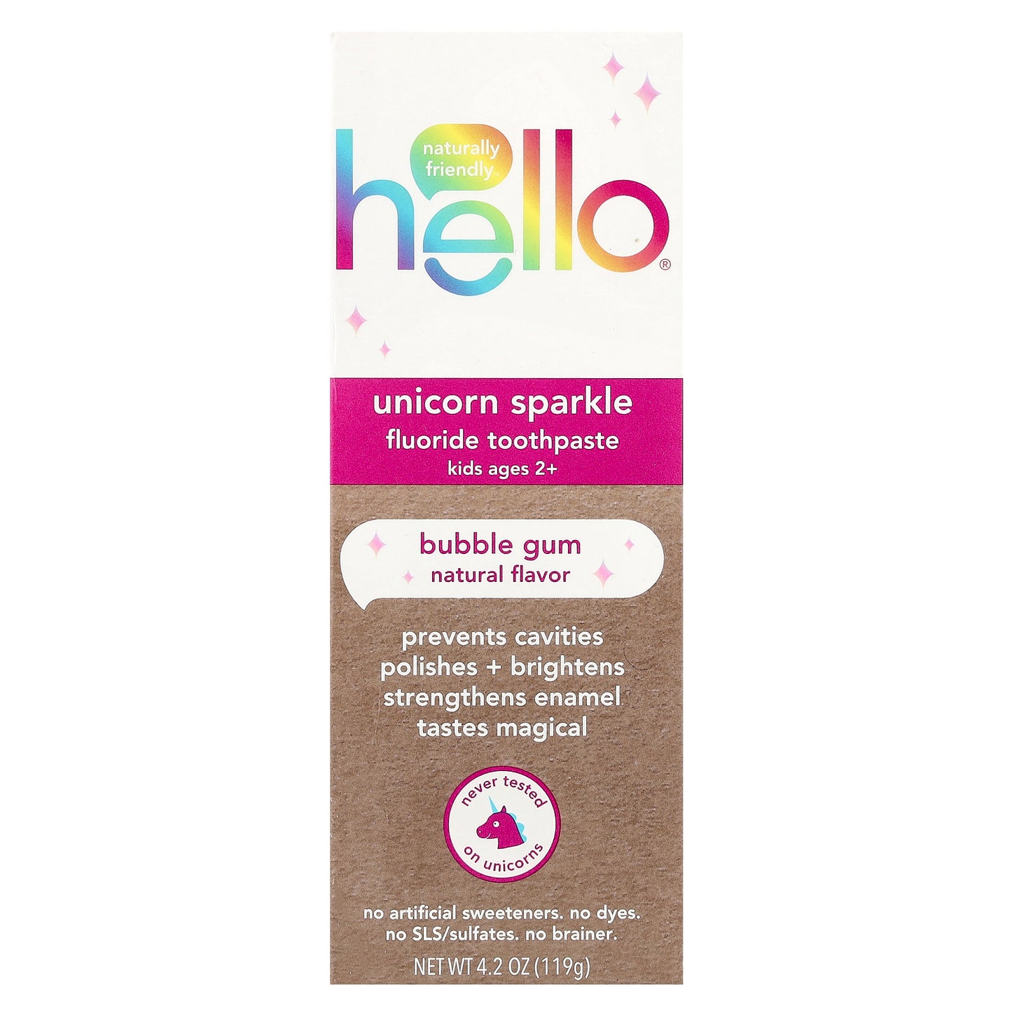 Hello, Kids, Fluoride Toothpaste, Unicorn Sparkle, Ages 2+, Bubble Gum, 4.2 oz (119 g)