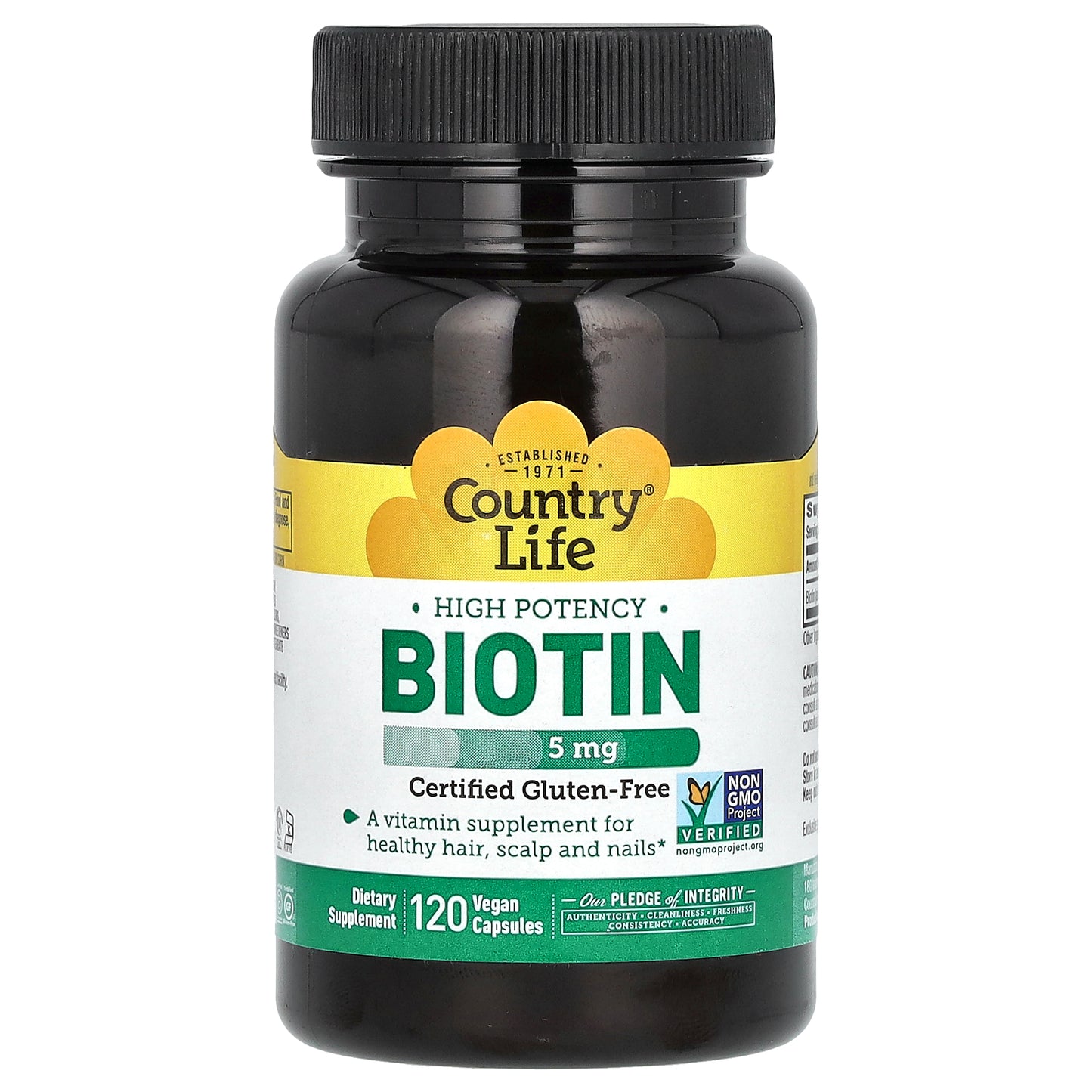 Country Life, High Potency Biotin, 5 mg, 120 Vegan Capsules