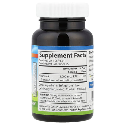 Carlson, Vitamin A, 3,000 mcg RAE (10,000 IU), 250 Soft Gels