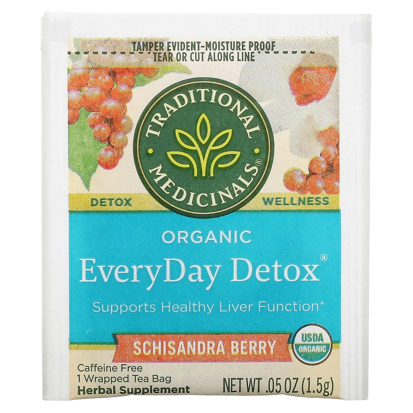 Traditional Medicinals, Organic EveryDay Detox, Caffeine Free, Schisandra Berry, 16 Wrapped Tea Bags, 0.85 oz (24 g)