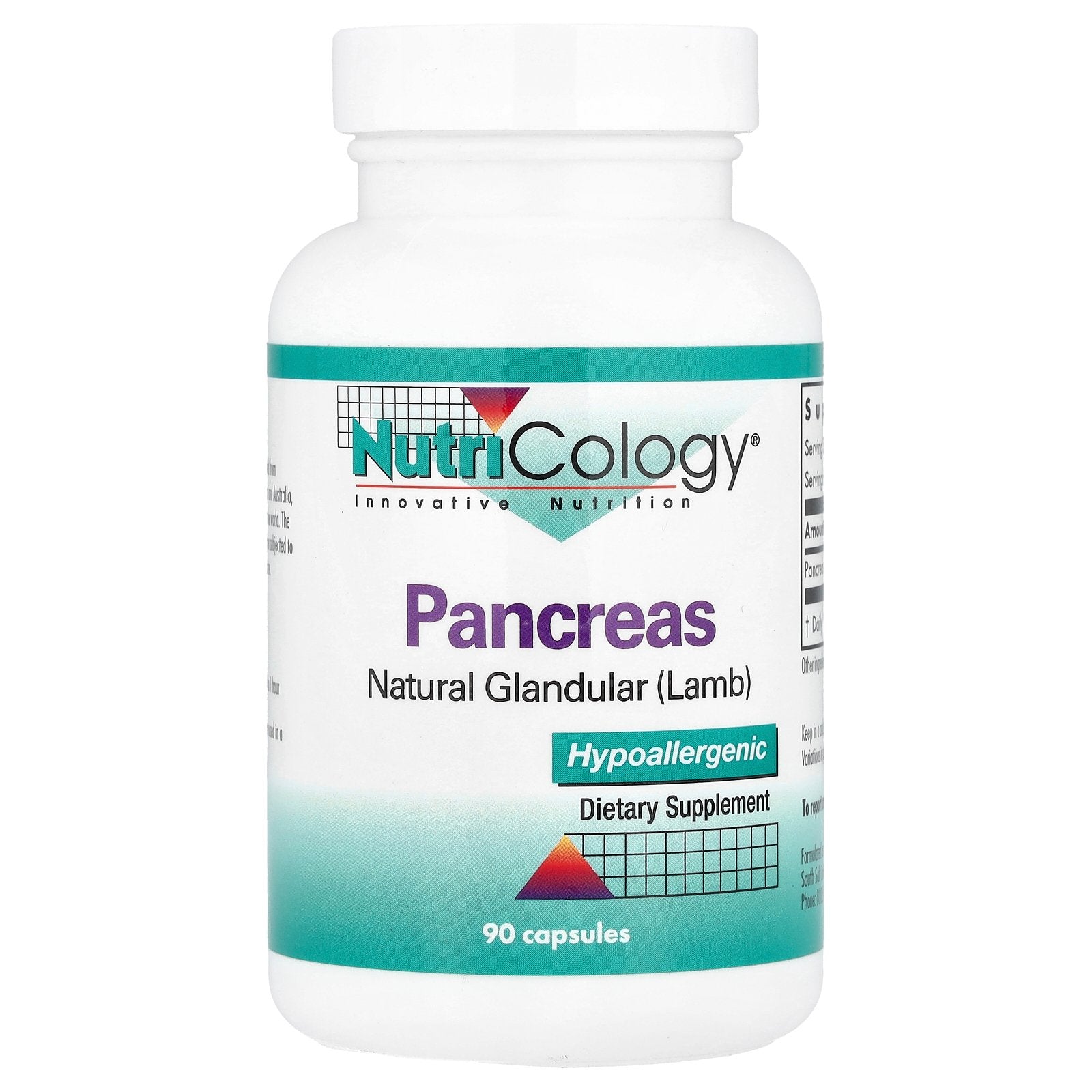 Nutricology, Pancreas, Natural Glandular (Lamb), 425 mg, 90 Capsules