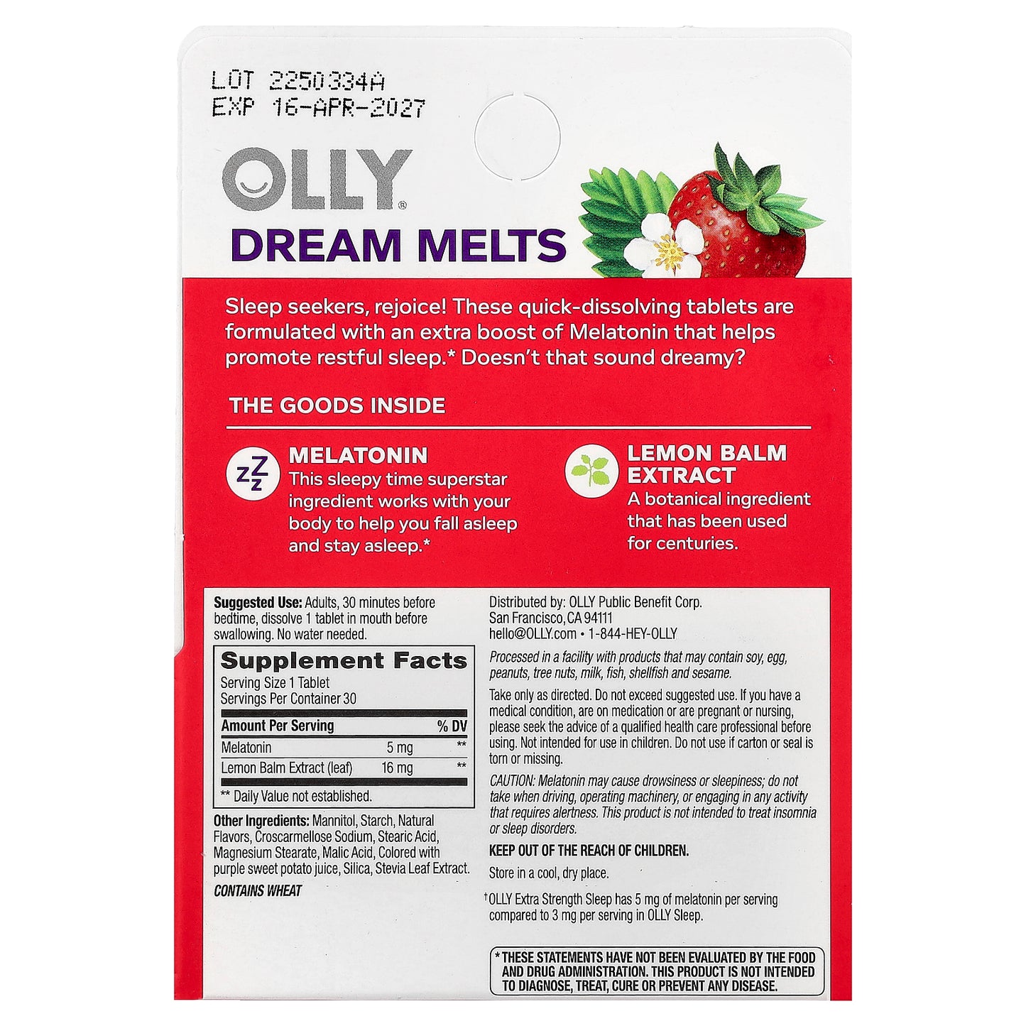 OLLY, Sleep, Extra Strength, Strawberry, 30 Tablets