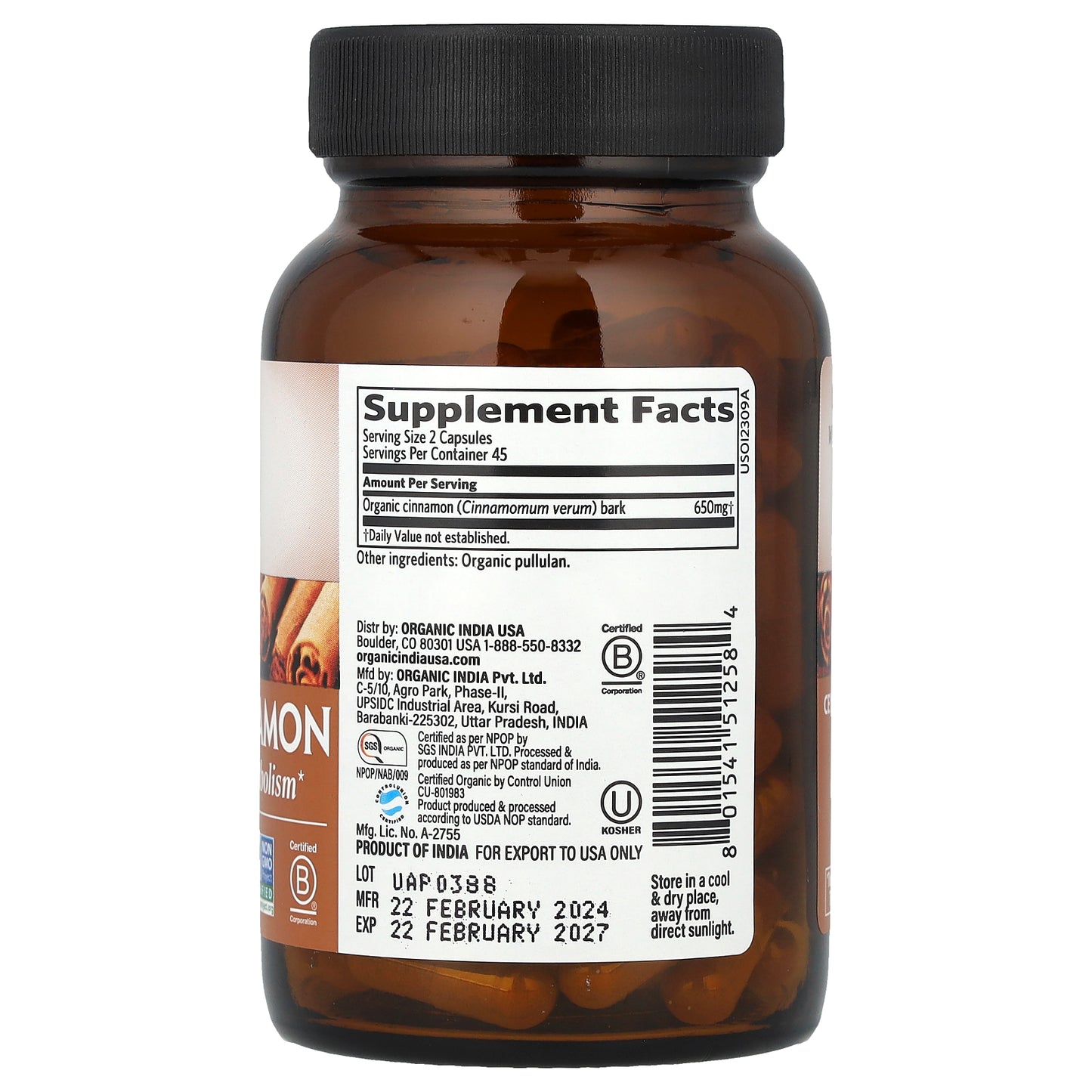 Organic India, Ceylon Cinnamon, 90 Vegetarian Caps (325 mg per Capsule)