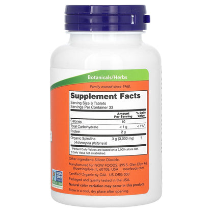 NOW Foods, Certified Organic Spirulina, 500 mg, 200 Tablets
