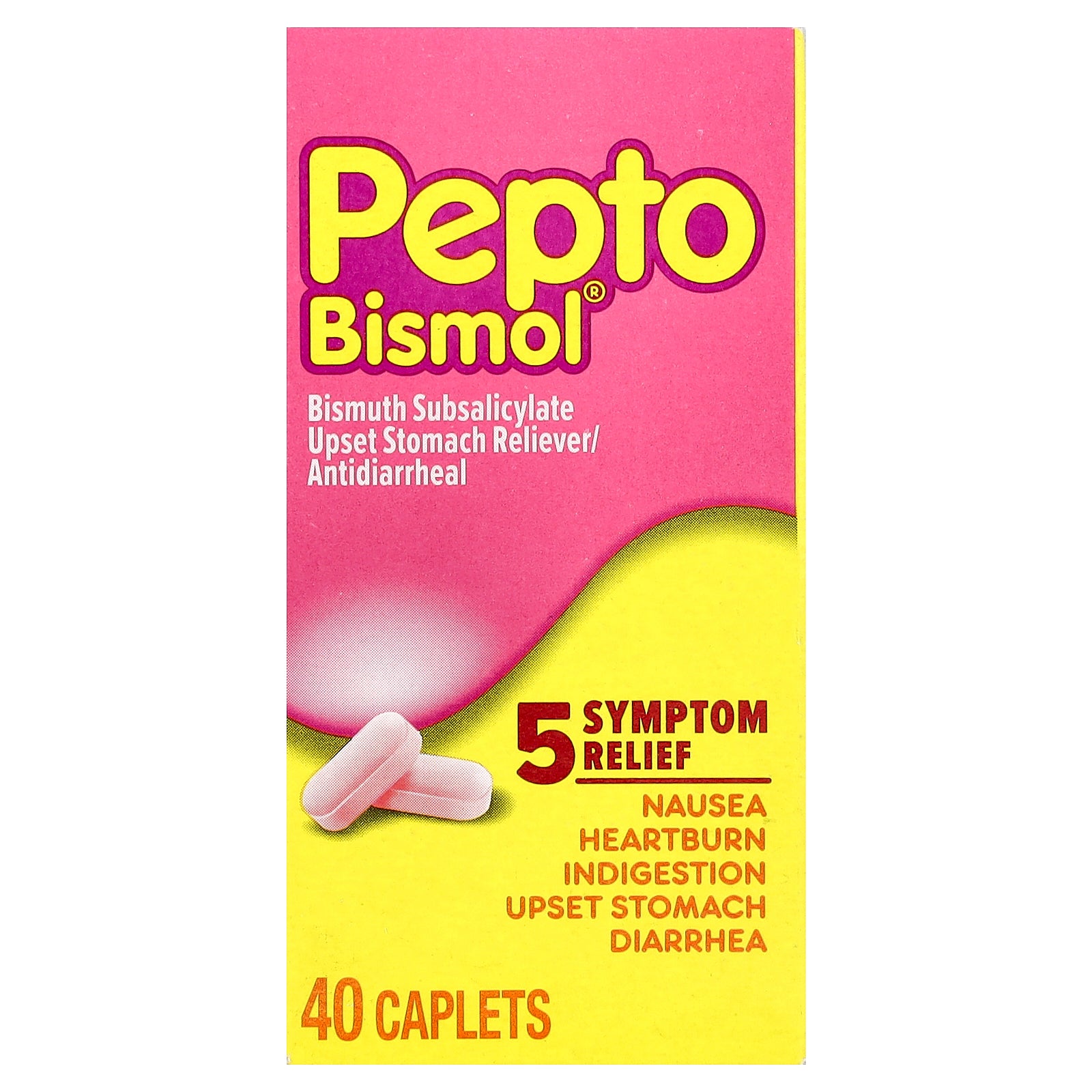 Pepto Bismol, Bismuth Subsalicylate, 40 Caplets (131 mg per Caplet)