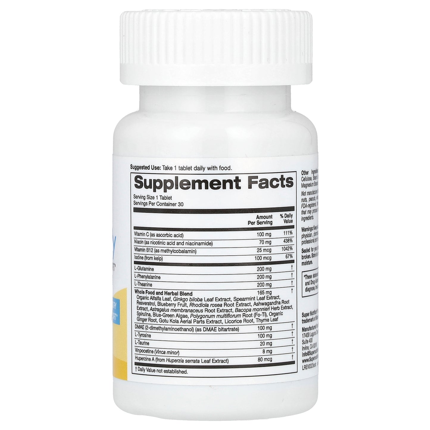 Super Nutrition, SimplyOne®, Think Clearly with L-Theanine, L-Phenylalanine, and L-Glutamine, 30 Tablets