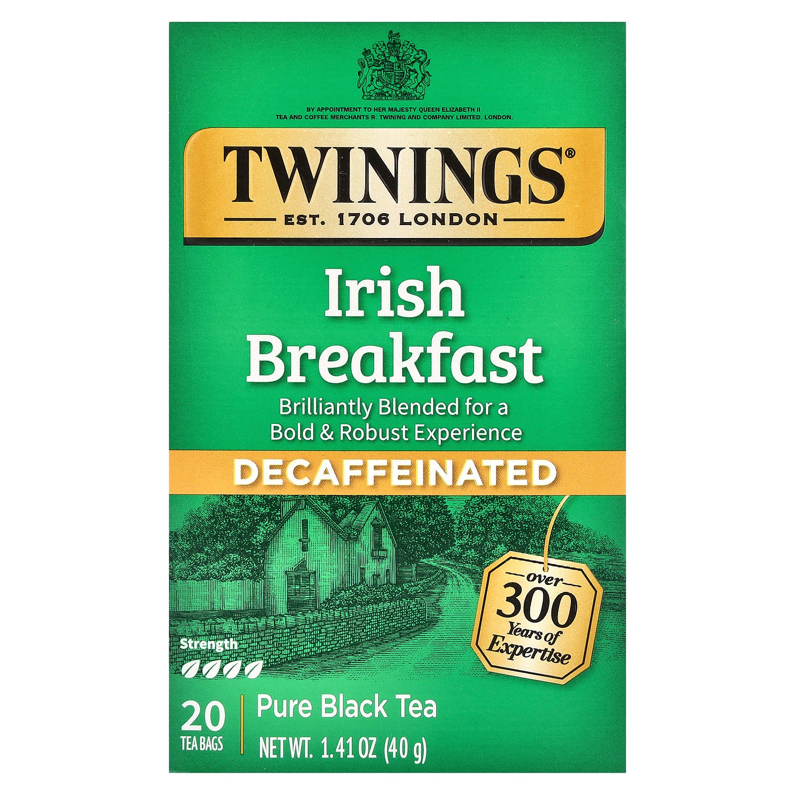 Twinings, Pure Black Tea, Irish Breakfast, Decaffeinated, 20 Tea Bags, 1.41 oz (40 g)