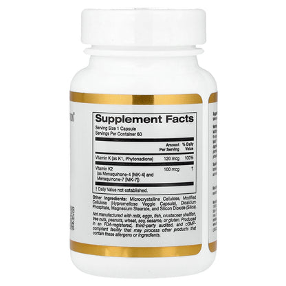 California Gold Nutrition, Vitamin K Complex, 60 Veggie Capsules