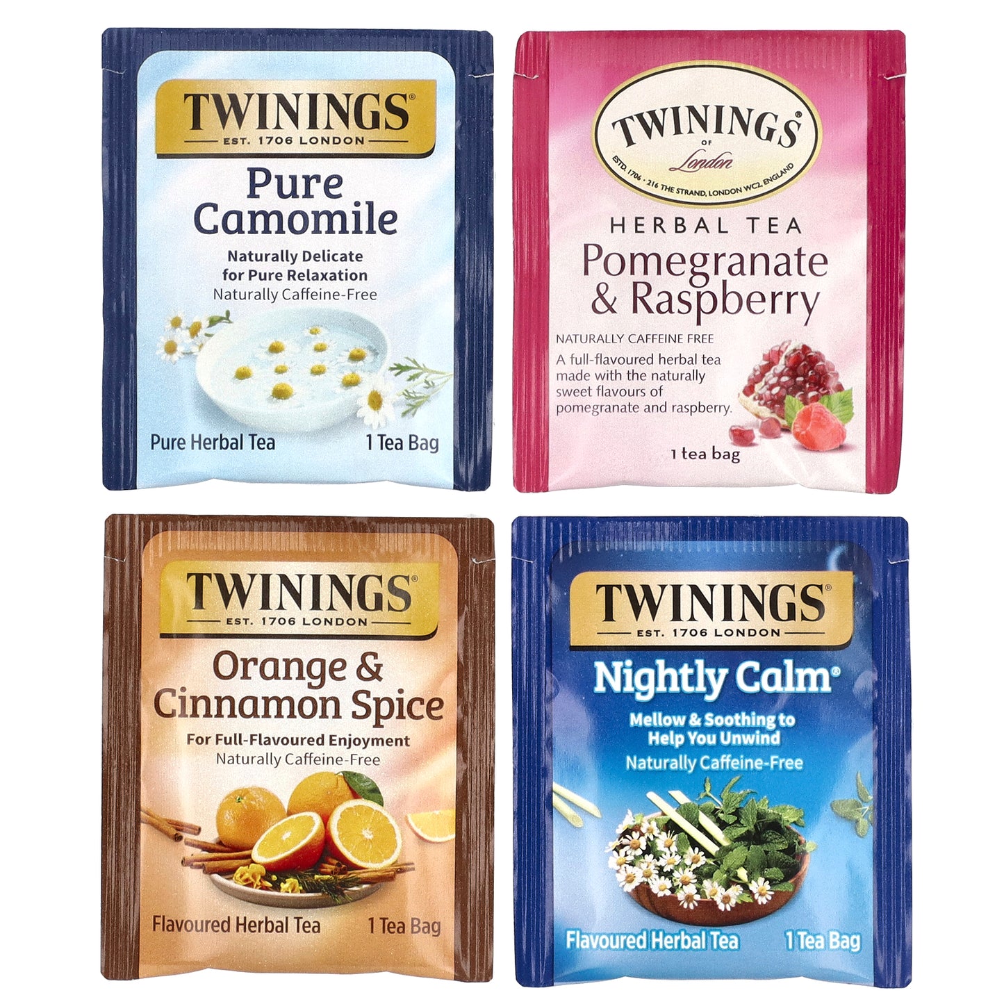 Twinings, Assorted Herbal Teas, Variety Pack, Caffeine Free, 20 Tea Bags, 1.23 oz (34 g)