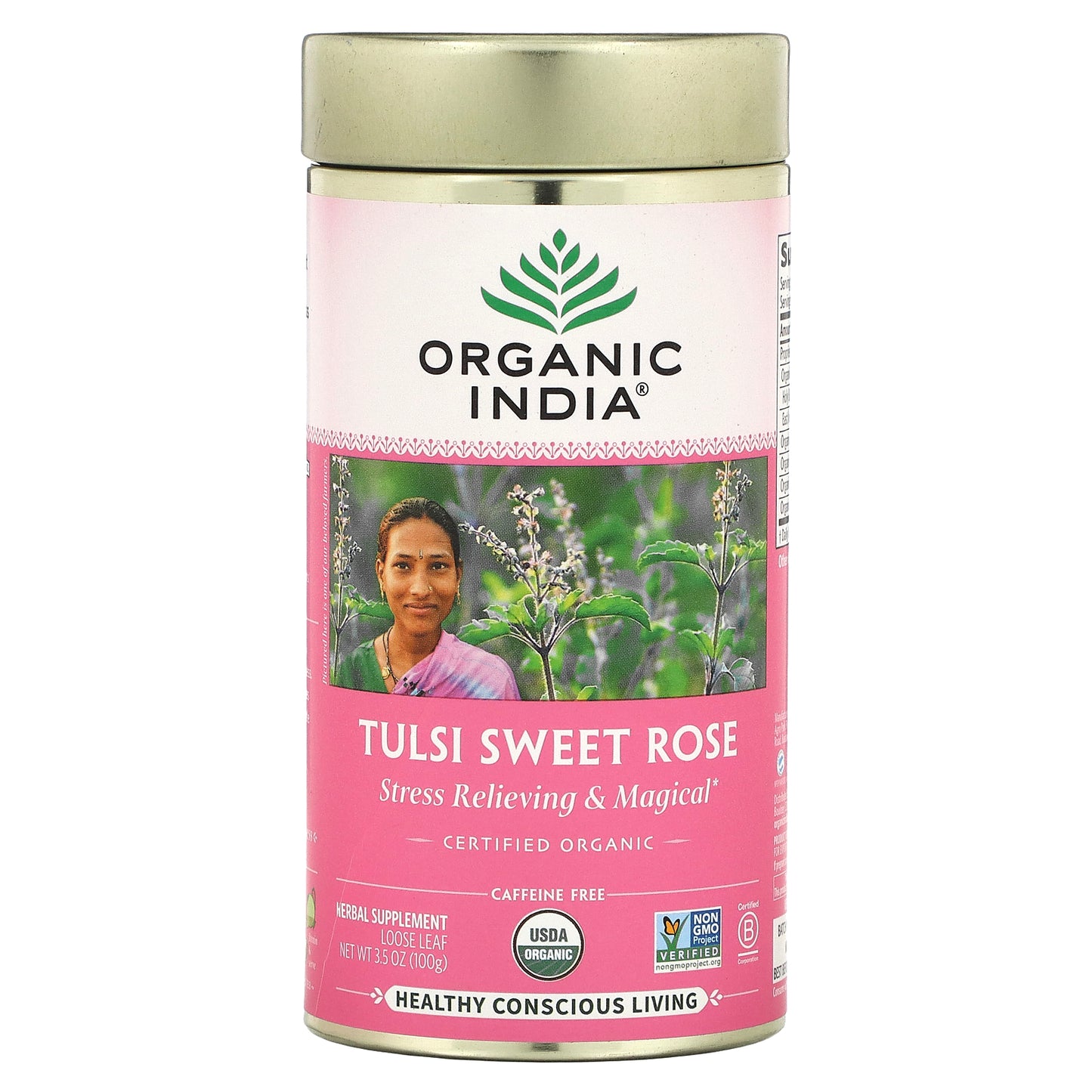 Organic India, Tulsi Sweet Rose, Caffeine-Free, 3.5 oz (100 g)