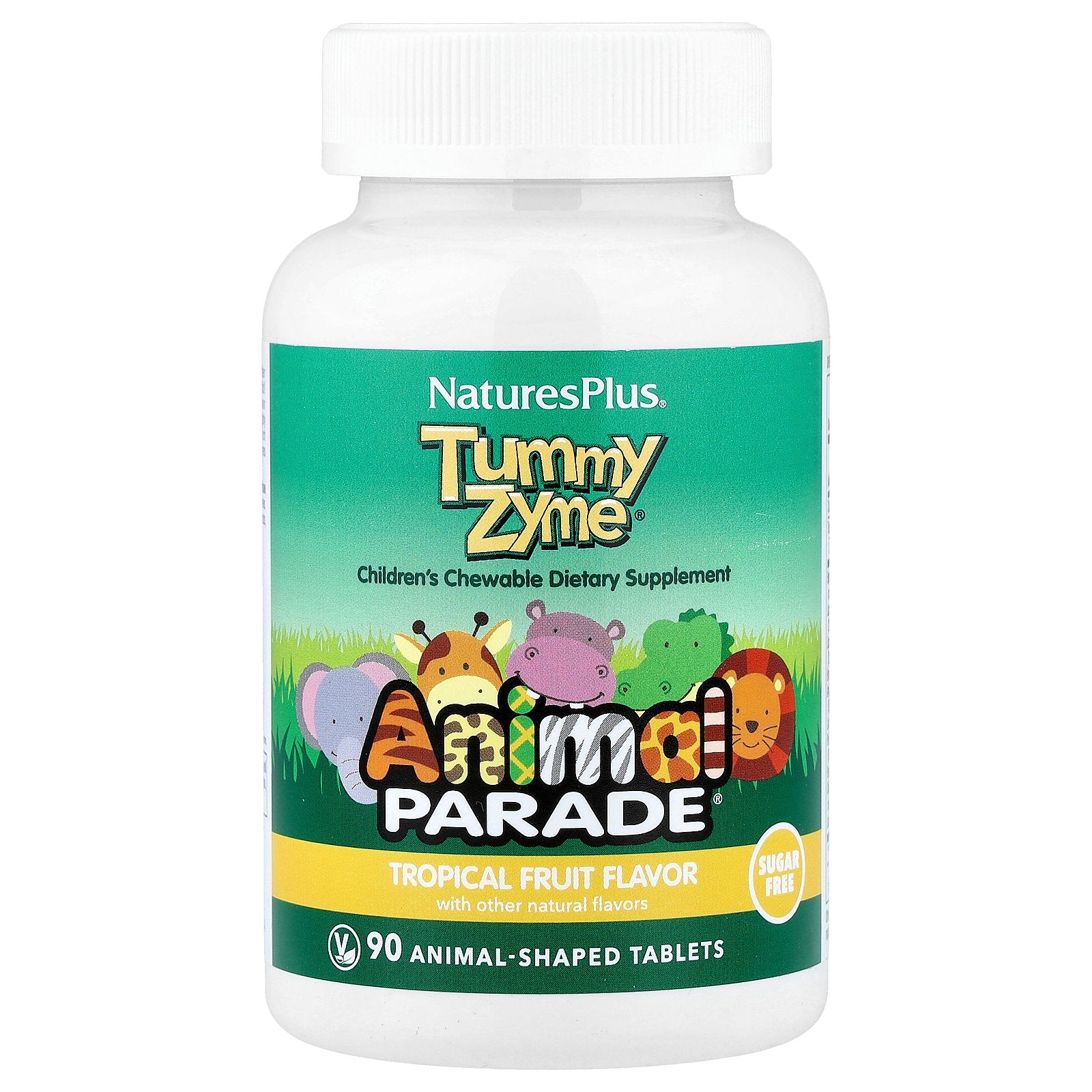 NaturesPlus, Animal Parade®, Tummy Zyme®, Sugar Free, Tropical Fruit, 90 Animal-Shaped Tablets