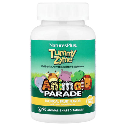 NaturesPlus, Animal Parade®, Tummy Zyme®, Sugar Free, Tropical Fruit, 90 Animal-Shaped Tablets