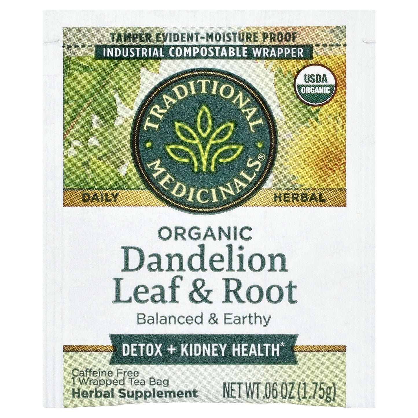 Traditional Medicinals, Organic Dandelion Leaf & Root Tea, Caffeine Free, 16 Wrapped Tea Bags, 0.99 oz (28 g)