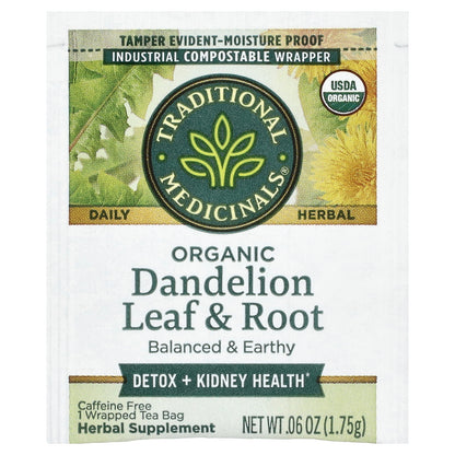 Traditional Medicinals, Organic Dandelion Leaf & Root Tea, Caffeine Free, 16 Wrapped Tea Bags, 0.99 oz (28 g)