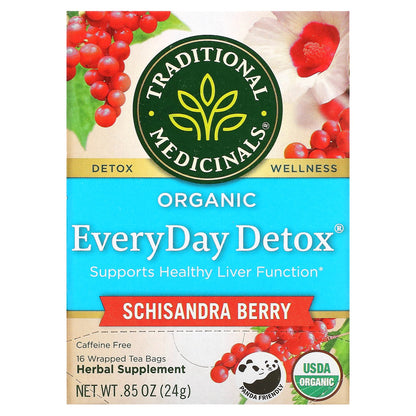 Traditional Medicinals, Organic EveryDay Detox, Caffeine Free, Schisandra Berry, 16 Wrapped Tea Bags, 0.85 oz (24 g)