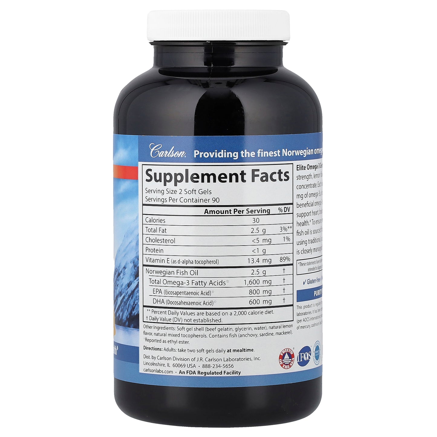 Carlson, Wild Norwegian, Elite Omega-3 Gems®, Natural Lemon, 180 Soft Gels