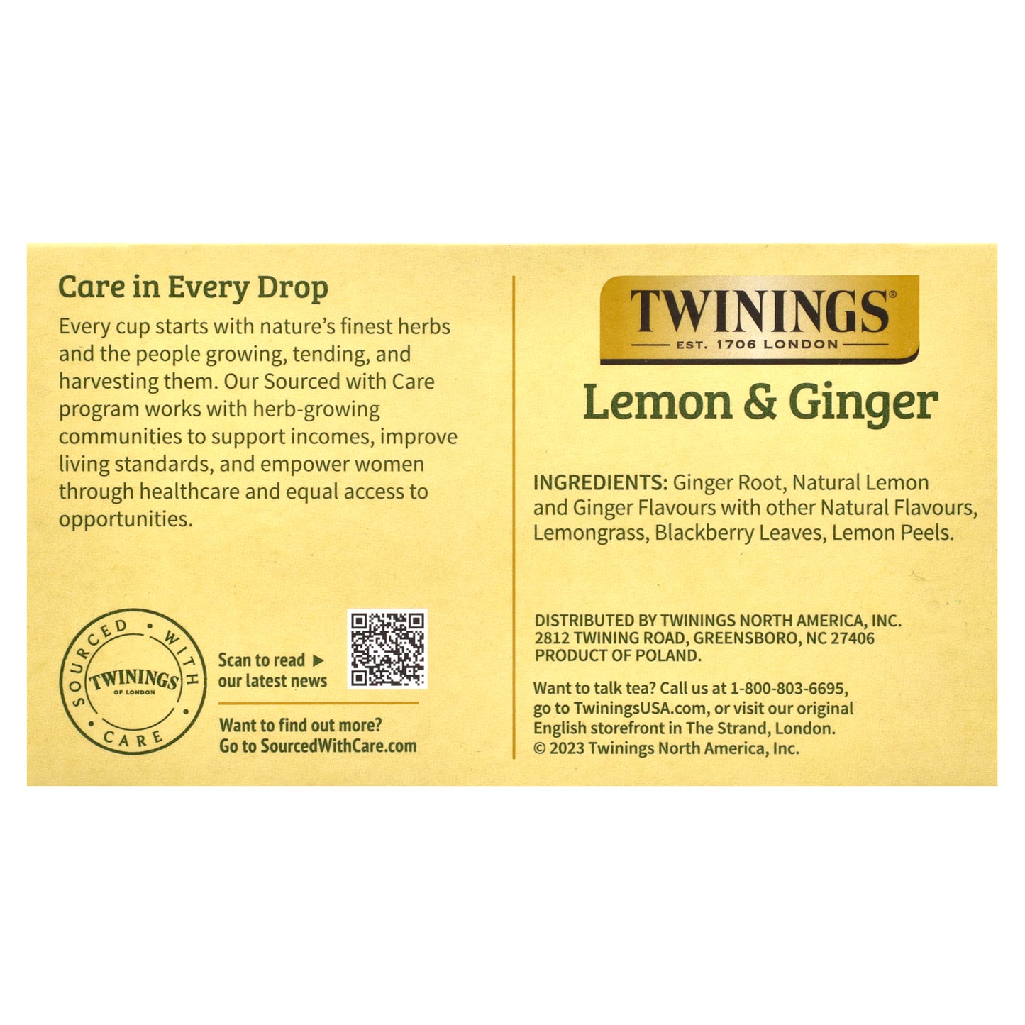 Twinings, Flavored Herbal Tea, Lemon & Ginger, Caffeine Free, 50 Tea Bags, 2.65 oz (75 g)