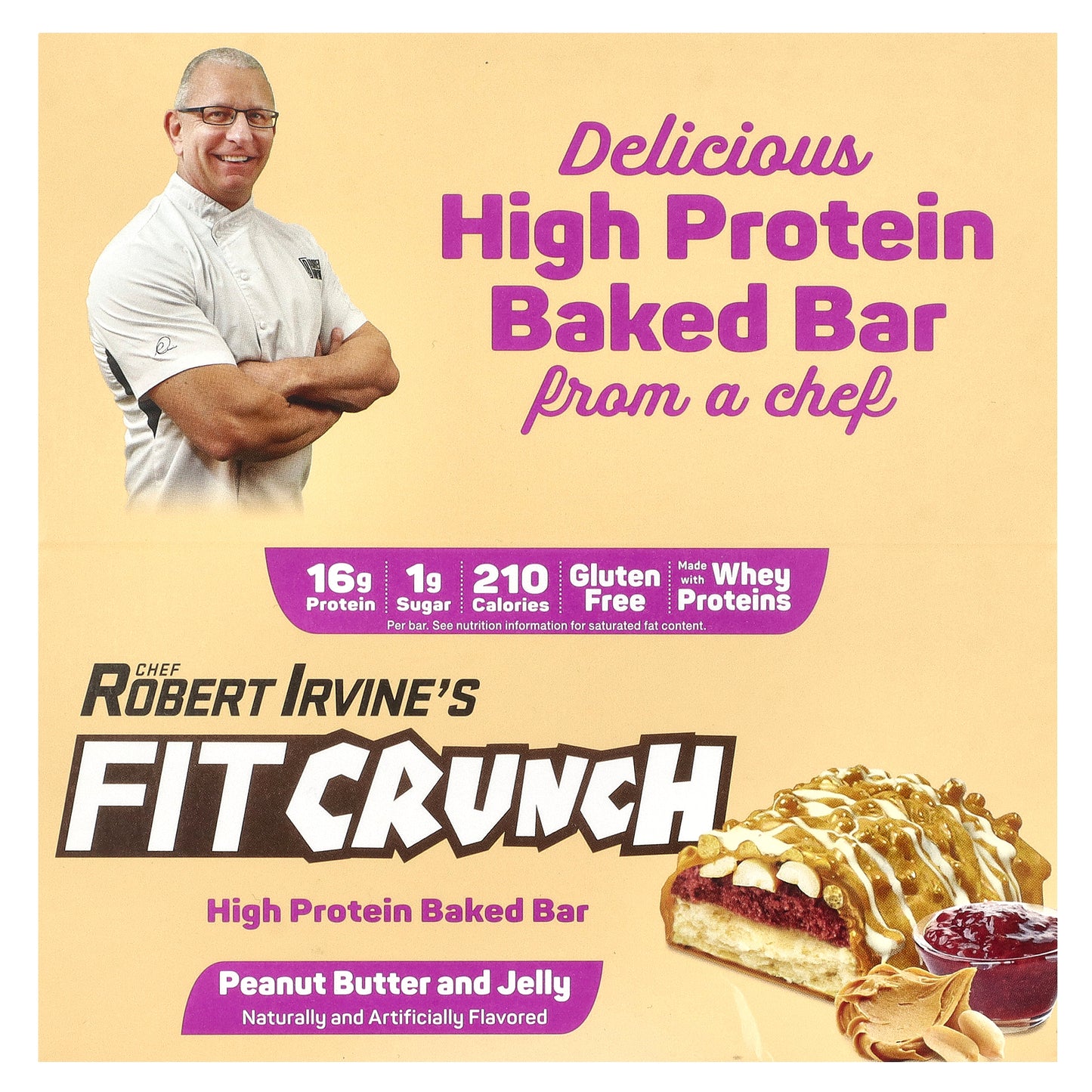 FITCRUNCH, High Protein Baked Bar, Peanut Butter and Jelly, 9 Bars, 1.62 (46 g) Each