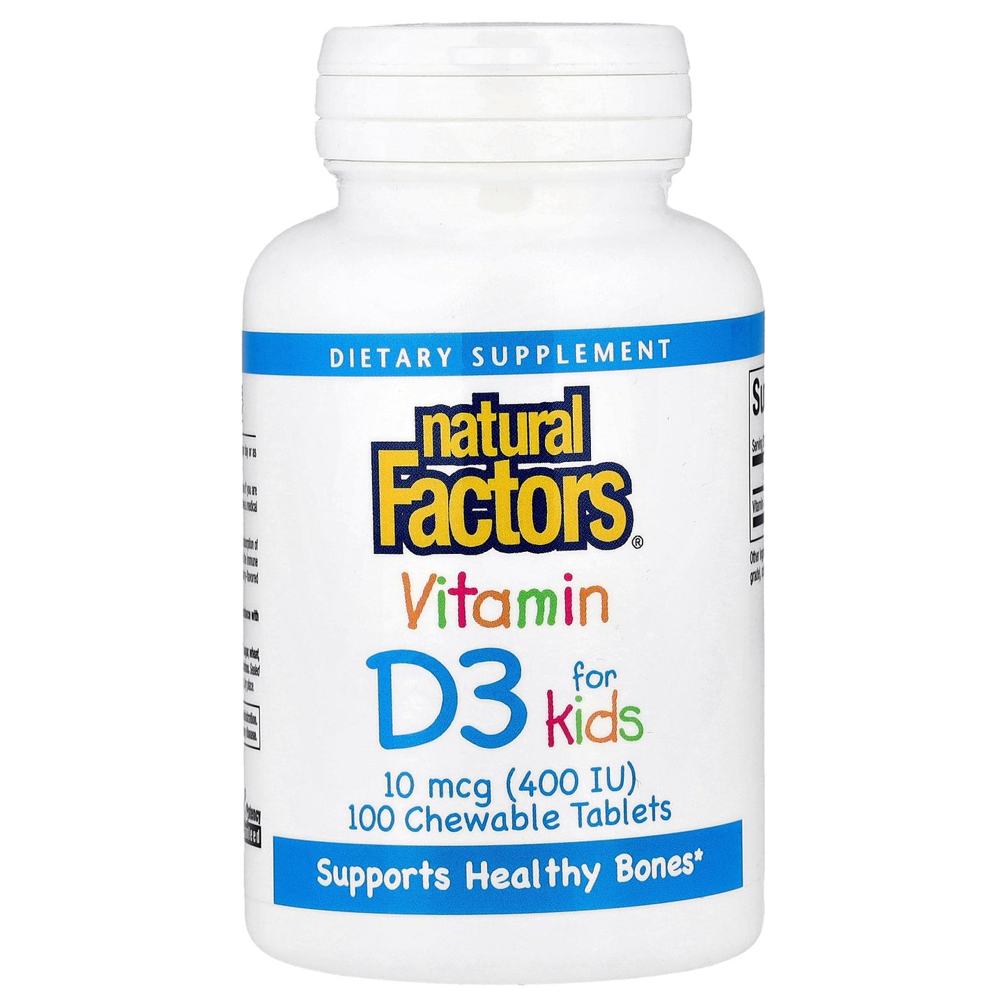 Natural Factors, Vitamin D3 for Kids, Strawberry, 10 mcg (400 IU), 100 Chewable Tablets