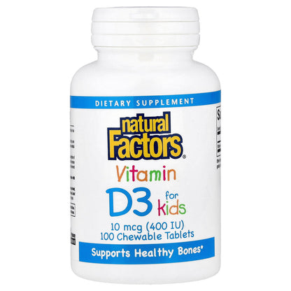 Natural Factors, Vitamin D3 for Kids, Strawberry, 10 mcg (400 IU), 100 Chewable Tablets