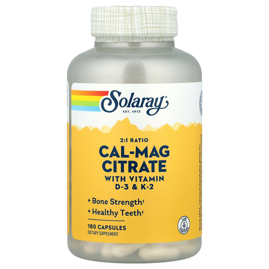 Solaray, Cal-Mag Citrate 2:1 Ratio, 180 Capsules