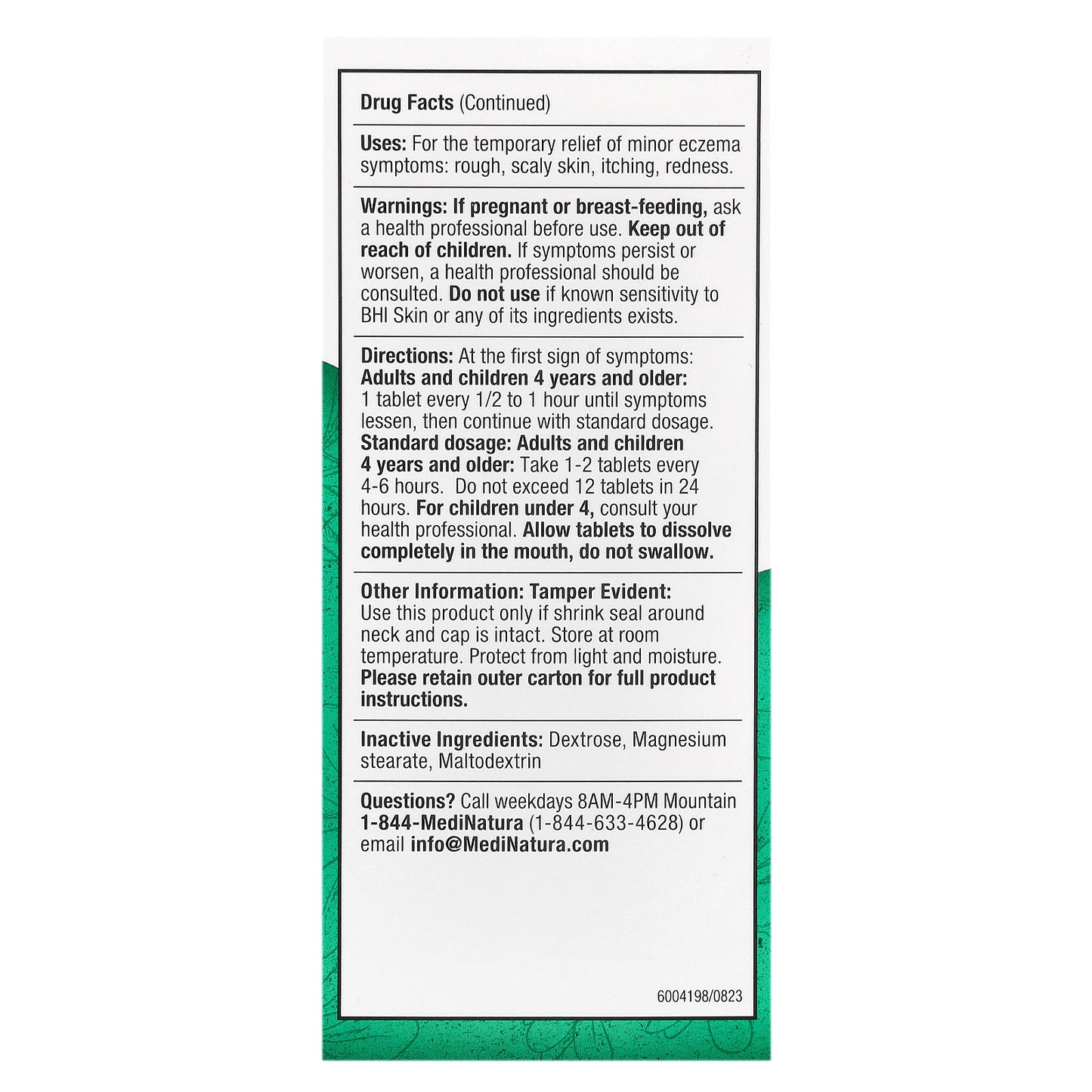 MediNatura, BHI, Skin Eczema Relief Tablets, 100 Tablets