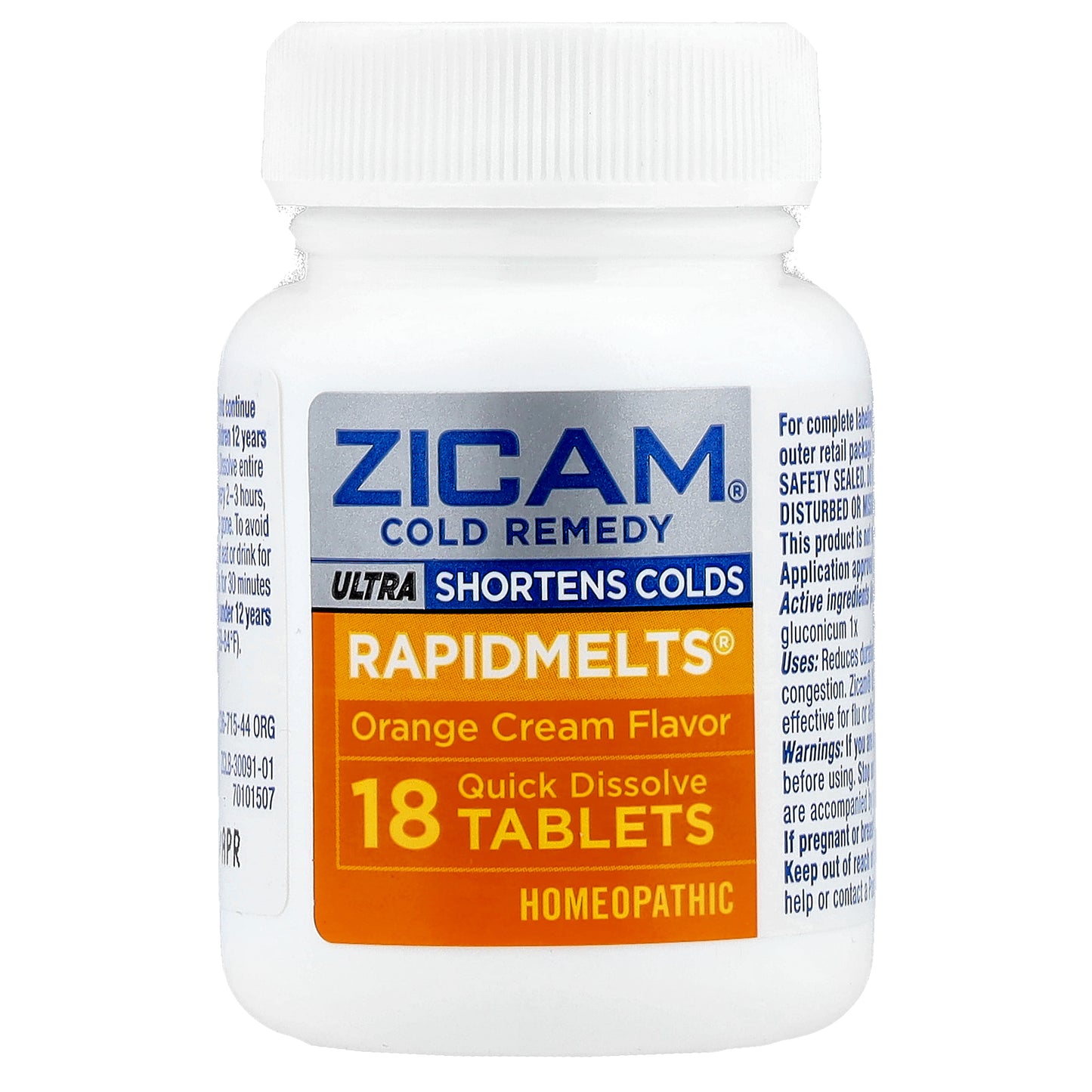 Zicam, Ultra Cold Remedy, RapidMelts®, Orange Cream, 18 Quick Dissolve Tablets