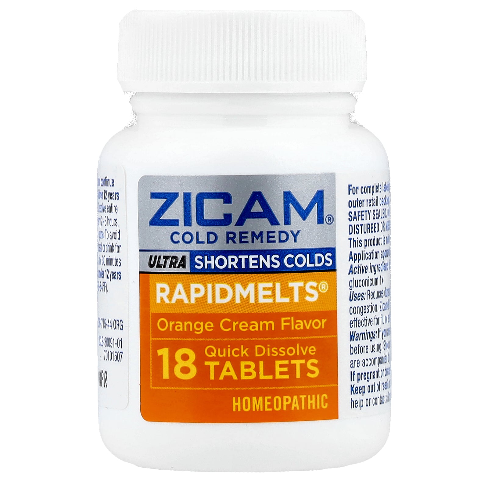 Zicam, Ultra Cold Remedy, RapidMelts®, Orange Cream, 18 Quick Dissolve Tablets