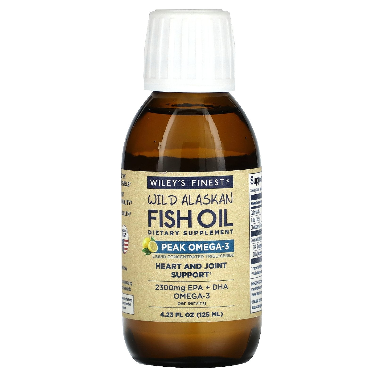 Wiley's Finest, Wild Alaskan Fish Oil, Peak Omega-3, Natural Lemon, 2,300 mg, 4.23 fl oz (125 ml)