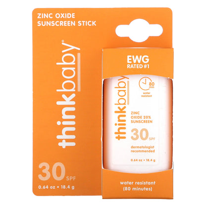 think, Thinkbaby, Zinc Oxide Sunscreen Stick, SPF 30, 0.64 oz (18.4 g)