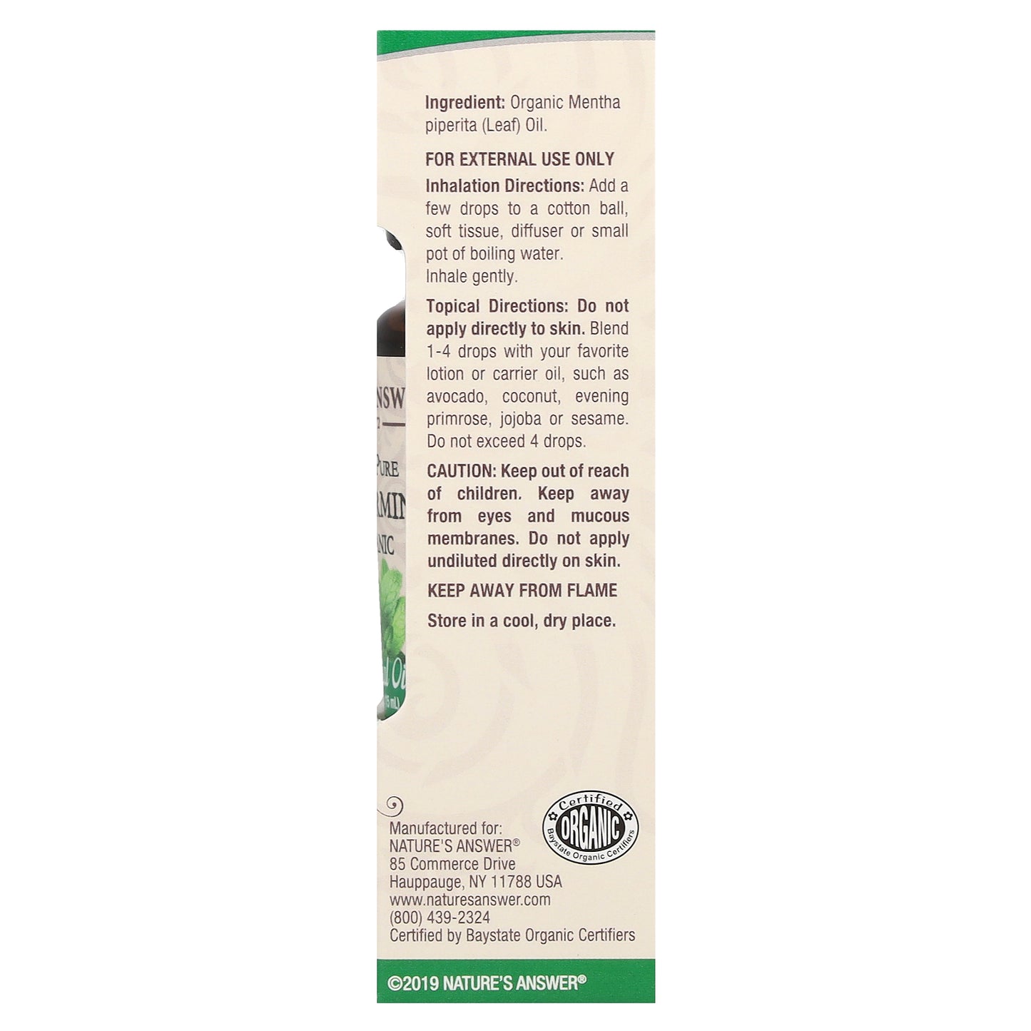 Nature's Answer, 100% Pure Organic Essential Oil, Peppermint, 0.5 fl oz (15 ml)