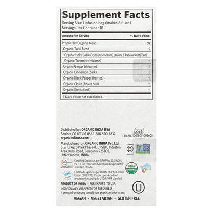 Organic India, Tulsi Turmeric Ginger Tea, Caffeine-Free, 18 Infusion Bags, 1.2 oz (34.2 g)