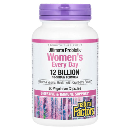 Natural Factors, Ultimate Probiotic Women's Every Day, 12 Billion, 60 Vegetarian Capsules