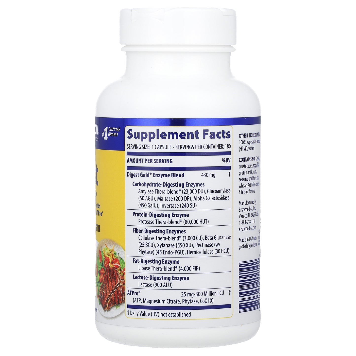 Enzymedica, Digest Gold® with ATPro®, Maximum Strength, 180 Capsules