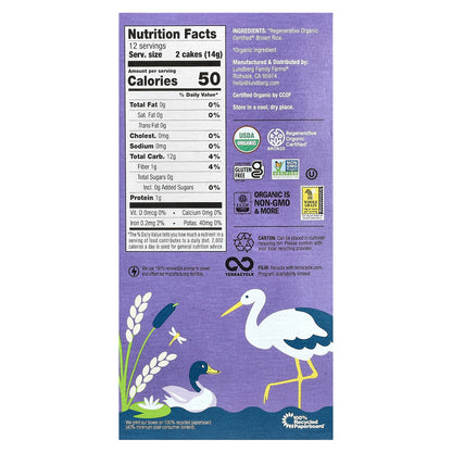 Lundberg, Organic Thin Brown Rice Cakes, Salt-Free, 6 oz (168 g)