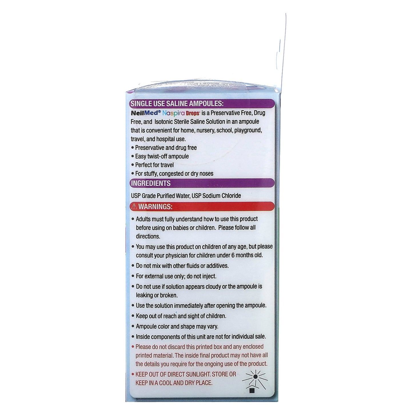 NeilMed, Babies & Kids, Naspira Drops, 12 Sterile Saline Ampoules, 0.034 fl oz (1 ml) Each