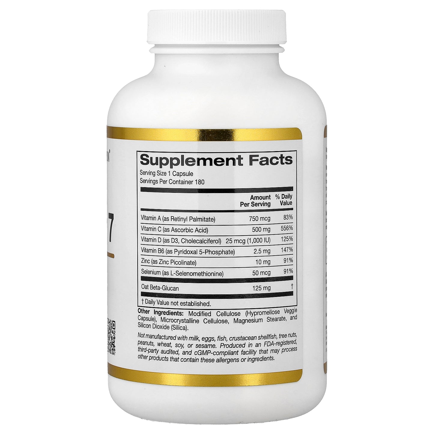 California Gold Nutrition, Defender 7, with A, C, D3, B6, Zinc, Selenium & Beta-Glucan, 180 Veggie Capsules