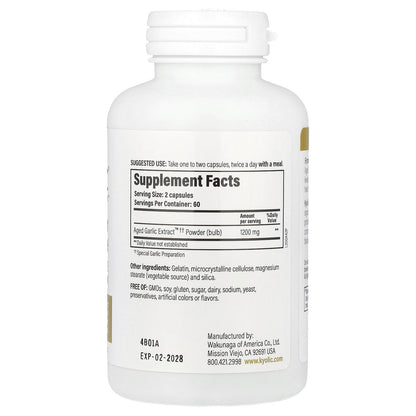 Kyolic, Aged Garlic Extract™, Cardiovascular & Immune, Reserve Formula 200, 120 Capsules (600 mg per Capsule)