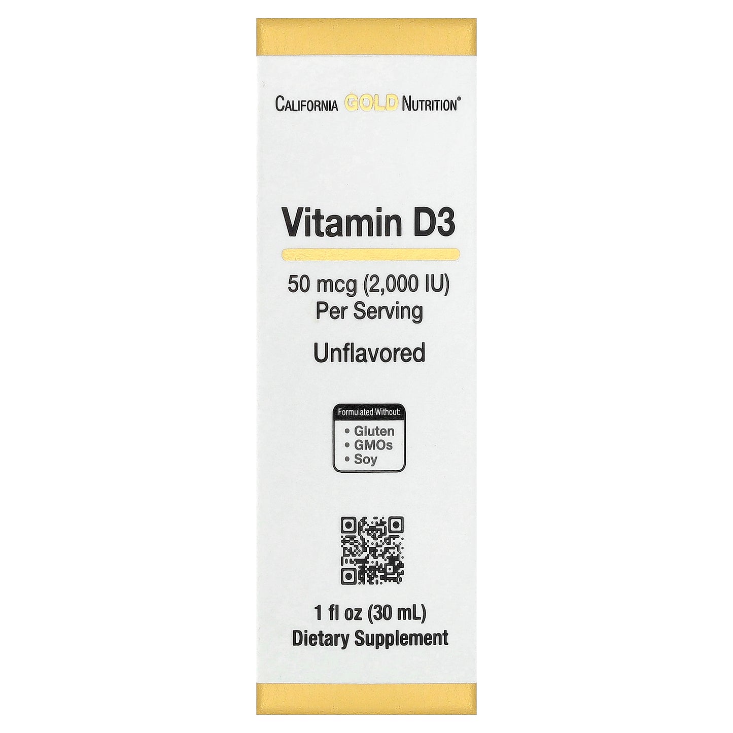 California Gold Nutrition, Vitamin D3, Unflavored, 50 mcg (2,000 IU), 1 fl oz (30 ml)